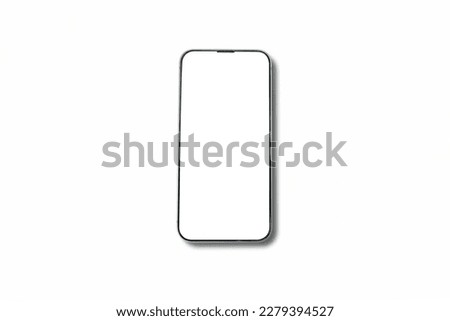 Concept for brochure and advertisement. A phone with white display on isolated white background. Royalty-Free Stock Photo #2279394527