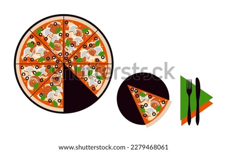 Top view of pizza on the table illustration on white background