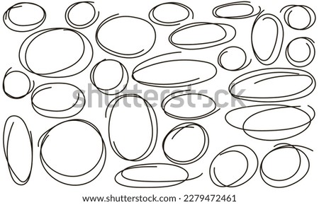 Vector elements of the outline of the Doodle design. A hand-drawn set of icons, frames, borders in a cartoon style. Elements for infographics. Outline of elements. Different shapes and circles