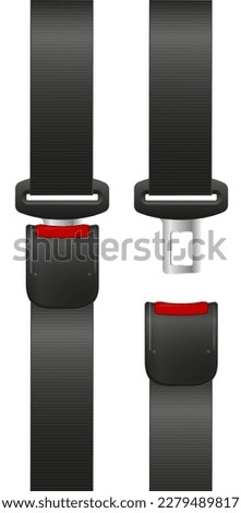 Safety seat belt, open and closed seatbelt. Art design road strap. Abstract concept car, airplane driver protection graphic element. Vector