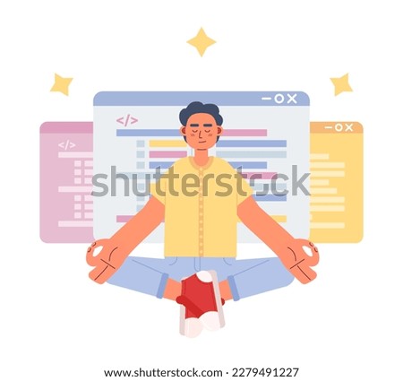 Become programmer expert flat concept vector spot illustration. Editable 2D cartoon character on white for web design. Improving programming skills creative idea for website, mobile, magazine Royalty-Free Stock Photo #2279491227