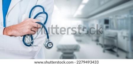 hands of doctor with stethoscope in the clinic Royalty-Free Stock Photo #2279493433
