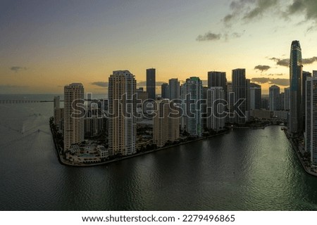 Aerial view of downtown district of of Miami Brickell in Florida, USA. High commercial and residential skyscraper buildings in modern american megapolis Royalty-Free Stock Photo #2279496865