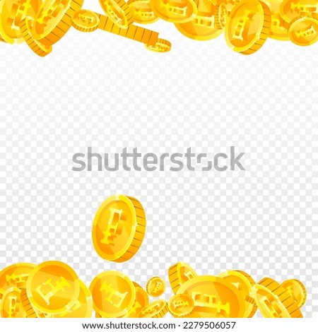 Swiss franc coins falling. Gold scattered CHF coins. Switzerland money. Jackpot wealth or success concept. Square vector illustration.