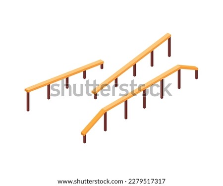 Isometric skateboard rails for performing tricks and jumping isolated vector illustration