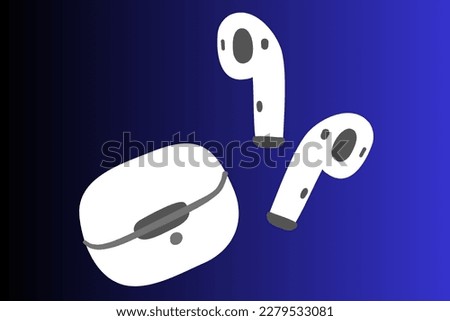 Icon of white wireless bluetooth earphones with a gradient blue and black background.