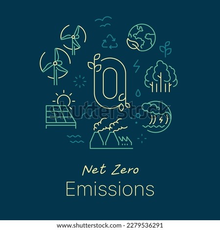 Net zero emissions concept vector illustration. Line art style light background design for Article, Web page, Banner, Poster, Print ads, etc. Royalty-Free Stock Photo #2279536291
