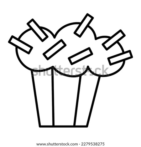 Cupcake with sprinkles. Doodle vector black and white illustration.