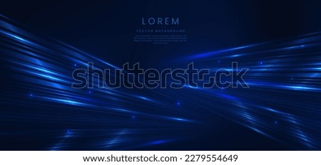 Abstract technology futuristic glowing blue light lines with speed motion blur effect on dark blue background. Vector illustration Royalty-Free Stock Photo #2279554649