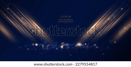 Elegant golden stage diagonal glowing with lighting effect sparkle on dark blue background. Template premium award design. Vector illustration Royalty-Free Stock Photo #2279554817