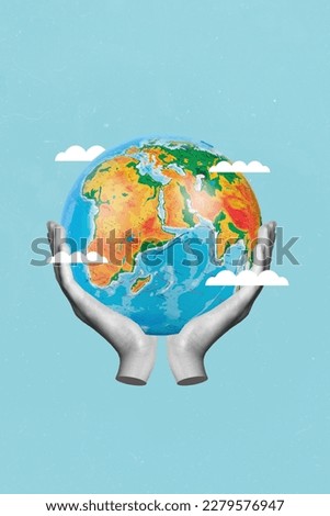 Magazine creative picture collage of huge big round earth planet eco ecology conservation concept international tourism