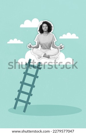 Picture surreal magazine collage of peaceful young lady meditate reach high level calmness special breathing yoga exercise