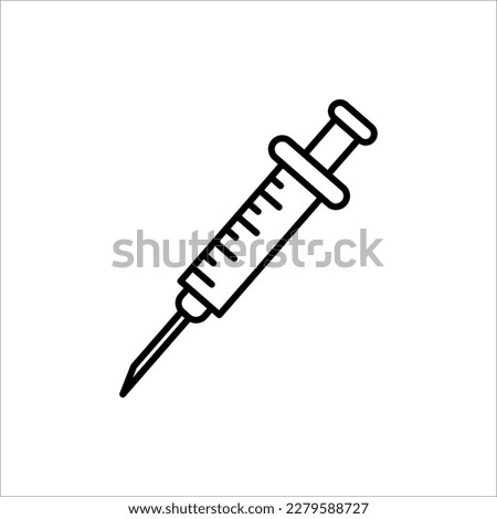 Icon plastic medical syringe with needle and vial in flat style, concept of vaccination, injection, isolated vector illustration. injection icon , injection design. injection vector.