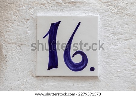 Old Weathered House Number 16, Tile on Wall