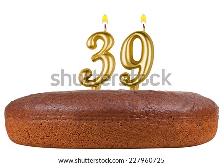 birthday cake with candles number 39 isolated on white background