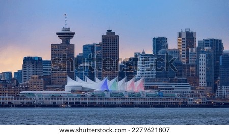 Canada Place, City Skyline, Urban Downtown Cityscape. Vancouver, British Columbia, Canada. Winter Sunset Sky. Royalty-Free Stock Photo #2279621807