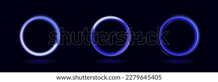 Neon swirl. Curve blue line light effect. Abstract ring background with glowing swirling background. Energy flow tunnel. Blue portal, platform. Magic circle vector. Royalty-Free Stock Photo #2279645405