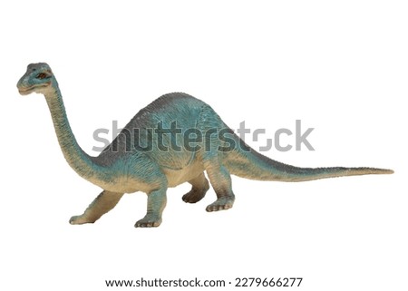 A long necked worn out toy dinosaur isolated on white background. Brachiosaurus.