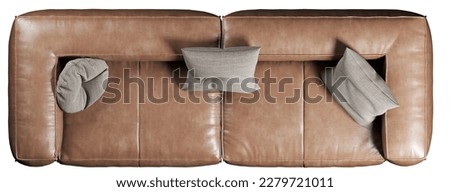 Top view of brown leather sofa with cushions Royalty-Free Stock Photo #2279721011