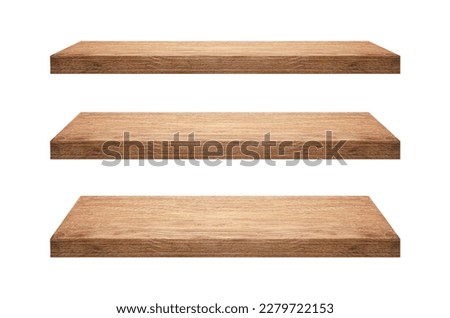 Collection of wooden shelfs isolated on white background Royalty-Free Stock Photo #2279722153