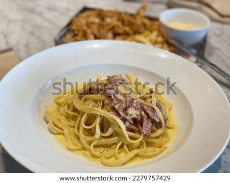 Closeup picture of classic spaghetti carbonara