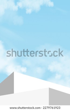 Sky blue,Cloud background, 3d White Podium step display mockup for cosmetic product present,Vector minimal backdrop scene grey architecture,Vertical Design banner for Spring,Summer background