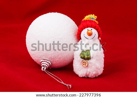 christmas ball snowman tinsel on a red background