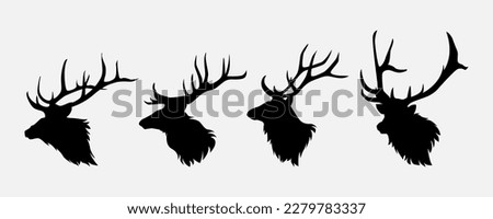 elk head silhouette collection set. deer, moose. animal, horn, jungle, hunting concept. for print, poster, sticker, and other designs. monochrome vector illustration. Royalty-Free Stock Photo #2279783337