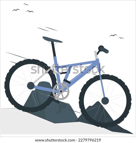 Bicycle riding in wild mountain nature landscape, background vector illustration. silhouette mountain bike, choose it if you like adventure