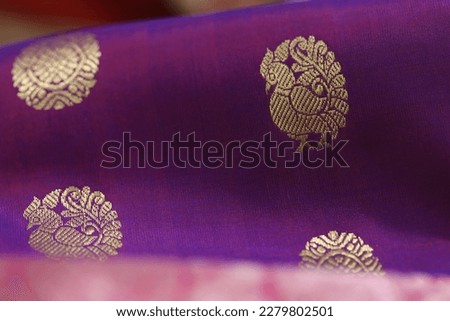 Kanchipuram silk saree with handwoven silk border with motif Royalty-Free Stock Photo #2279802501