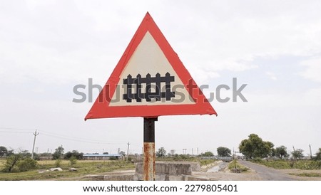 Ahead Railway road line Warning information sign symbol