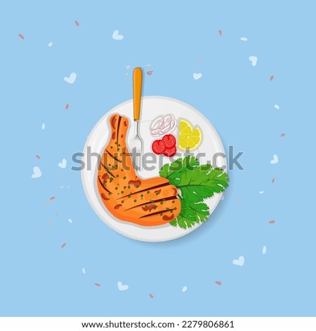 Tandoori Chicken, Best Minimal Asian Food Clip Art Vector, Restaurant, Lunch Cookery Delicious Traditional Dish Product, Food Illustration Background.