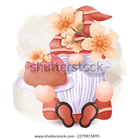Cherry Blossom Gnome Illustration for spring decoration