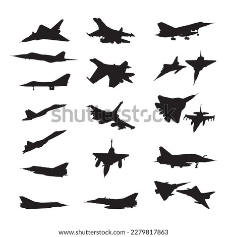 Set fighter jets silhouette vector illustration. Royalty-Free Stock Photo #2279817863