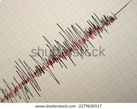       Seismograph and earthquake. A seismograph that records the seismic activity of an earthquake.                          Royalty-Free Stock Photo #2279830517