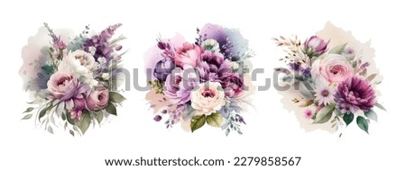Watercolor flowers bouquets isolated on white background. Stylish fall wedding bunch of flowers.Elements are isolated and editable Royalty-Free Stock Photo #2279858567