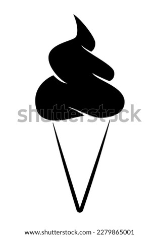 ice cream - black and white symbol of soft serve ice cream in a cone, simple vector illustration isolated on white background