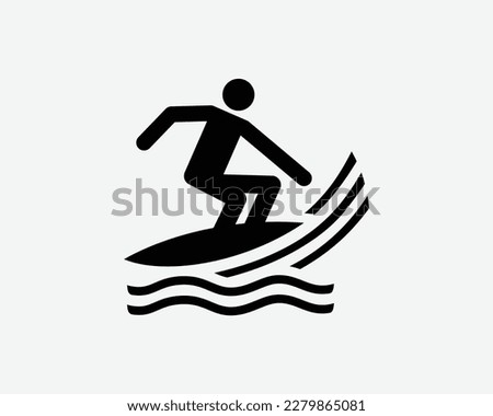 Surfing Icon Surf Boarding Board Surfer Water Sports Activity Vector Black White Silhouette Symbol Sign Graphic Clipart Artwork Illustration Pictogram