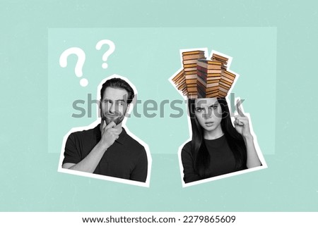 Too clever female force guy to read more read morals lectures dude not sure she is right think better activity conceptual collage Royalty-Free Stock Photo #2279865609
