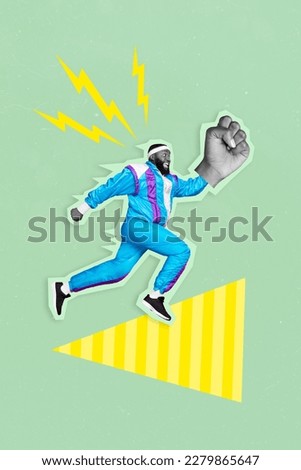 Creative picture template collage of young guy sportsman hooligan run fast fight for human rights stop racism