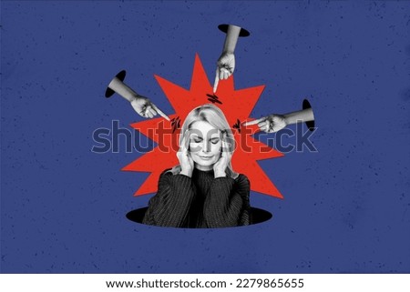 Aged woman suffer society blaming everyone point fingers at her agism discrimination bullying trend concept collage Royalty-Free Stock Photo #2279865655