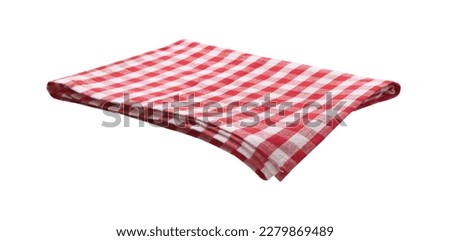 Red checkered napkin front view isolated on white background. Rustic chic style mockup perspective. Royalty-Free Stock Photo #2279869489