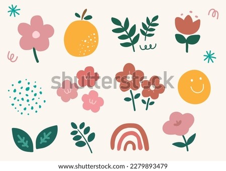 Hand drawn minimal flower and leaves wallpaper. simple flowers. Royalty-Free Stock Photo #2279893479