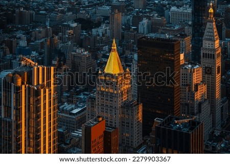Rays of strong sunlight on NYC skyscrapers.