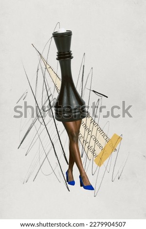 Photo collage artwork minimal picture of chess piece walking lady slim legs isolated drawing background