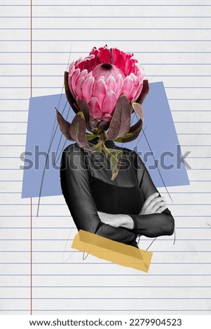Vertical minimal photo collage of young headless lady caricature beauty concept wildflower springtime blossom isolated on paper copybook background