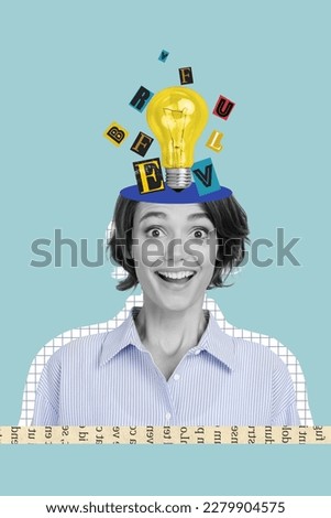 Photo cartoon comics sketch collage picture of funny excited lady excited learning new things isolated drawing background
