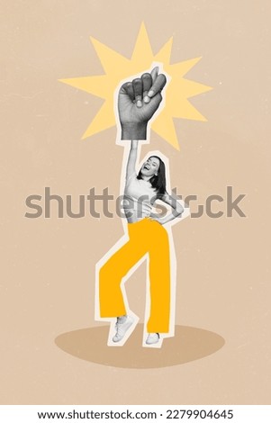 Creative picture painting collage of funky rude young lady wear fig sign glove bullying concept