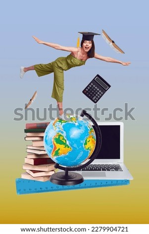 Photo cartoon comics sketch collage picture of carefree funny lady celebrating finishing education isolated drawing background