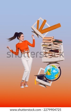 Photo cartoon comics sketch collage picture of impressed lady distance remote education isolated drawing background